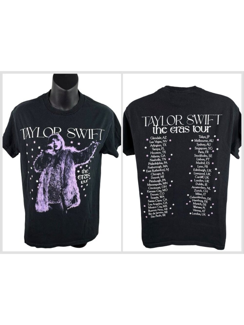 Taylor Swift The Eras Tour Black Lavender Haze Stars T Shirt Size Small Cities